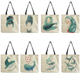 Whale Sea Series Beach Tote Bag Eco Friendly Shoulder Handbag