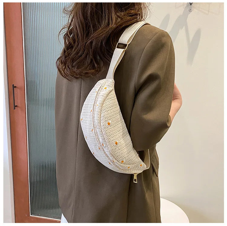 Beach Women Waist Pack Bag Straw Bag Purse Casual Large Phone Belt Bag
