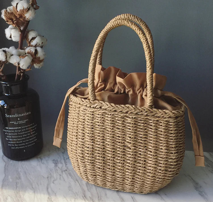 Straw Tote Beach Bag with Tassels and Braided Tassel Rattan Bag