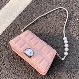 Plaid Bead Chain Shoulder Bag for Women Ladies Underarm Purses and Handbags