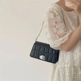 Plaid Bead Chain Shoulder Bag for Women Ladies Underarm Purses and Handbags
