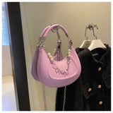 Women's Bead Chain Handbag Solid Shoulder Bag PU Leather Crossbody Tote Purse