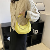 Women's Bead Chain Handbag Solid Shoulder Bag PU Leather Crossbody Tote Purse