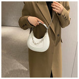 Women's Bead Chain Handbag Solid Shoulder Bag PU Leather Crossbody Tote Purse