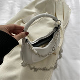 Women's Bead Chain Handbag Solid Shoulder Bag PU Leather Crossbody Tote Purse