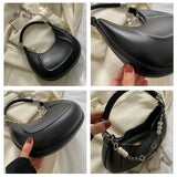 Women's Bead Chain Handbag Solid Shoulder Bag PU Leather Crossbody Tote Purse