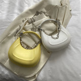 Women's Bead Chain Handbag Solid Shoulder Bag PU Leather Crossbody Tote Purse