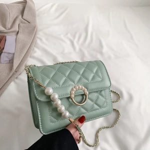 Beaded Chain Women's Shoulder Bag PU Leather Crossbody Bags