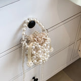 Beaded Pearls Shoulder Bag for Women Clutches Bucket Drawstring Messenger Handba