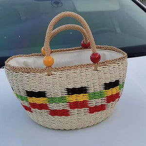 Striped Tassel Beach Bag for Women Paper Rope Woven Shopper Purses