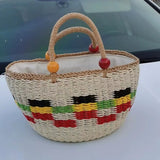 Striped Tassel Beach Bag for Women Paper Rope Woven Shopper Purses