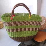 Striped Tassel Beach Bag for Women Paper Rope Woven Shopper Purses