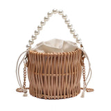 Small Straw Shoulder Bag Rattan Weave Beach Bucket Crossbody Handbag
