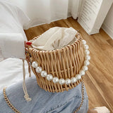 Small Straw Shoulder Bag Rattan Weave Beach Bucket Crossbody Handbag