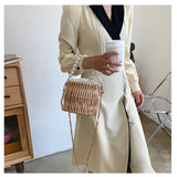 Small Straw Shoulder Bag Rattan Weave Beach Bucket Crossbody Handbag