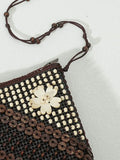Retro Beaded Shoulder Bag Crossbody Mini Money Bag Flower Appliques Handbag
