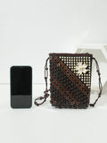Retro Beaded Shoulder Bag Crossbody Mini Money Bag Flower Appliques Handbag
