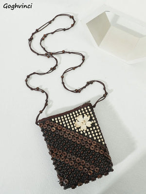 Retro Beaded Shoulder Bag Crossbody Mini Money Bag Flower Appliques Handbag