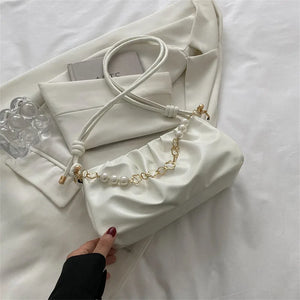 Women's Beaded Small Shoulder Bag with Pleated Design