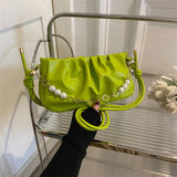 Women's Beaded Small Shoulder Bag with Pleated Design