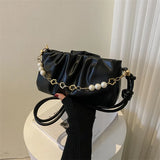 Women's Beaded Small Shoulder Bag with Pleated Design