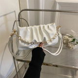 Women's Beaded Small Shoulder Bag with Pleated Design