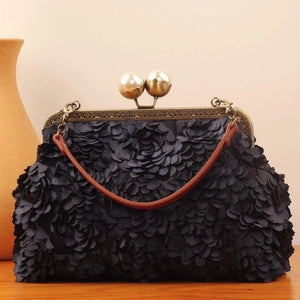 Vintage Beads Flowers Shoulder Bag for Women Shell Lock Purses