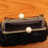 Vintage Beads Flowers Shoulder Bag for Women Shell Lock Purses