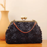Vintage Beads Flowers Shoulder Bag for Women Shell Lock Purses