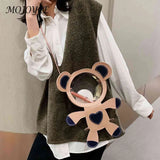 Bear Backpack for Women Teenage Student PVC Shoulder School Satchel Bags