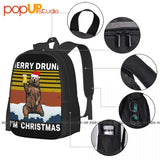 Bear Beer Merry Drunk Im Christmas Backpack Large Capacity Art Print Storage Bag