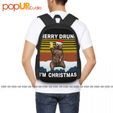 Bear Beer Merry Drunk Im Christmas Backpack Large Capacity Art Print Storage Bag