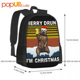 Bear Beer Merry Drunk Im Christmas Backpack Large Capacity Art Print Storage Bag