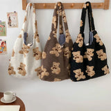 Bear Women Plush Shoulder Bag Lamb Wool Large-capacity Shopping Bag