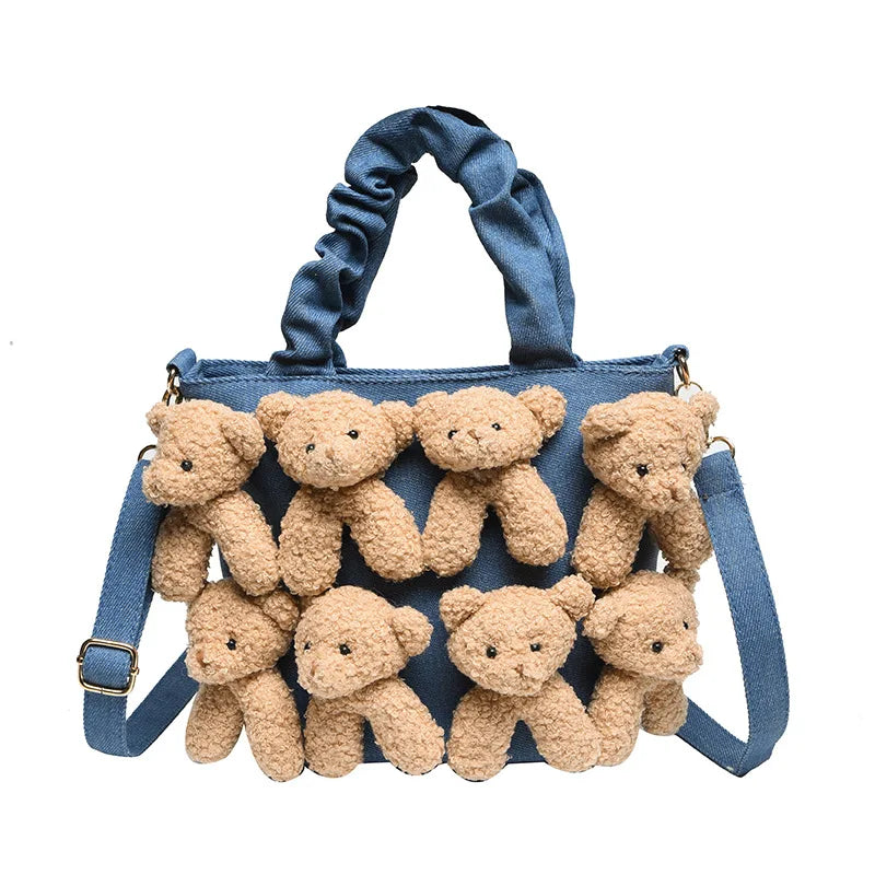 Bear Doll Canvas Shoulder Bag Women Casual Tote Party Messenger Bag