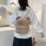 Fuzzy Bear Ears Plush Women Backpack - Winter Shoulder Bag