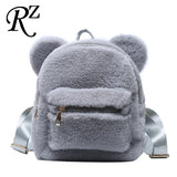 Fuzzy Bear Ears Plush Women Backpack - Winter Shoulder Bag