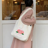 Bear Pattern Large Capacity Tote Bag Solid Plush Cartoon Peach Shoulder Bag
