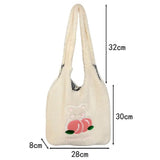 Bear Pattern Large Capacity Tote Bag Solid Plush Cartoon Peach Shoulder Bag