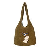 Bear Pattern Large Capacity Tote Bag Solid Plush Cartoon Peach Shoulder Bag