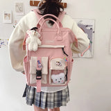 Bear Pendant Waterproof Candy Colors Backpack for Teenage Girl