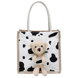 Bear Women's Canvas Shopper Bag Waterproof Zipper Handbags Tote Bolsa