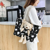 Bear Women's Canvas Shopper Bag Waterproof Zipper Handbags Tote Bolsa