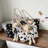 Bear Women's Canvas Shopper Bag Waterproof Zipper Handbags Tote Bolsa