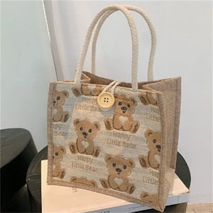 Bear Linen Female Handbag Net Red Small Satchel Student Shoulder Bag