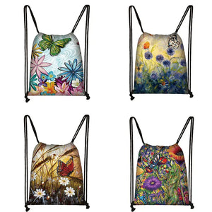 Butterfly Backpack Portable Women Canvas Storage Bag for Travel