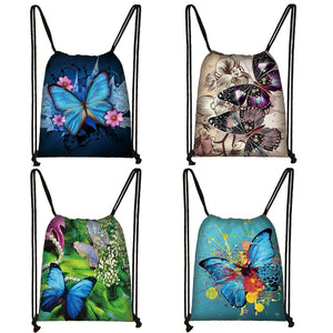Butterfly Print Drawstring Bag Women Storage Bags Casual Softback Backpack