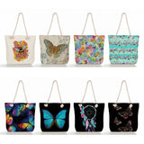 Butterfly Print Women's Beach Bag Cartoon Thick Rope Handbags
