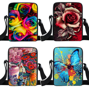 Butterfly Flower Messenger Bag Floral Women Handbags Girl Cross Bag