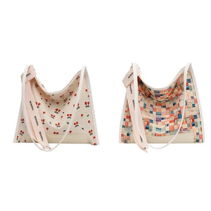 Cherry Plaid Messenger Bag Large Canvas Shoulder Bag Women's Tote Bag